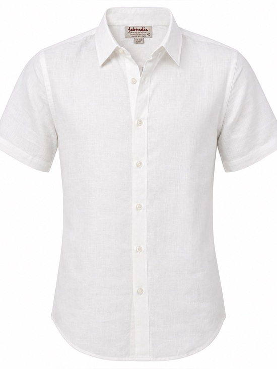 fabindia Other - NWT fabindia Men’s White Linen Fitted Short Sleeve Shirt Size 40